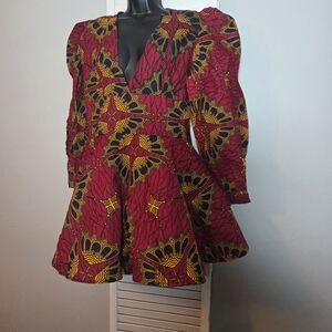 Vibrant Red and Black Floral Women's Dress